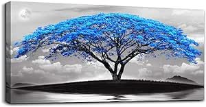 canvas wall art for living room bathroom Wall Decor Black and white landscape Blue tree moon painting to Hang Home Decorations for office bedroom kitchen Works canvas Prints pictures 24" x 48"inch