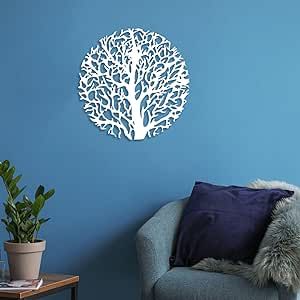 fayholy Tree Of Life Metal Art, Metal Tree Wall Sign Sculpture, Geometric Wall Art, Housewarming Gift, Wall Sign, Interior Decoration, Family Tree Wall Art (White, 26"x26"|65x65cm)