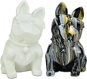 Coniuty French Bulldog Statue Decor, DIY Fluid Paints Coin Piggy Bank Feature, Suitable for Home and Office (6 Fluid Black,White,Gold)