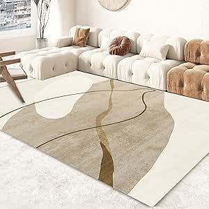 FINOREN Artistic Abstract Area Rug.Brown,4x6 Feet,Suitable for Bedroom,Living Room,Apartment,Machine Washable Non-Slip Soft Modern Interior Rug,Smudge-Proof,Non-Shedding.