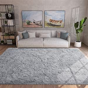 HQAYW Modern Fluffy Area, Shaggy Rugs for Bedroom Living Room Ultra Soft Shag Fur Carpets for Kids Girls Nursery Plush Fuzzy Cute Home Decor Rug, 4' x 6', Grey