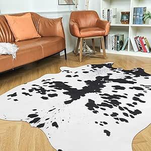 Lahome Faux Cowhide Area Rug - Cow Print Rugs for Living Room Dining Room Bedroom Western Decor, Cute Animal Skin Rugs with No-Slip Backing, Cow Hide Print Carpet for Office, 55"x62"/4.6'x5.2'